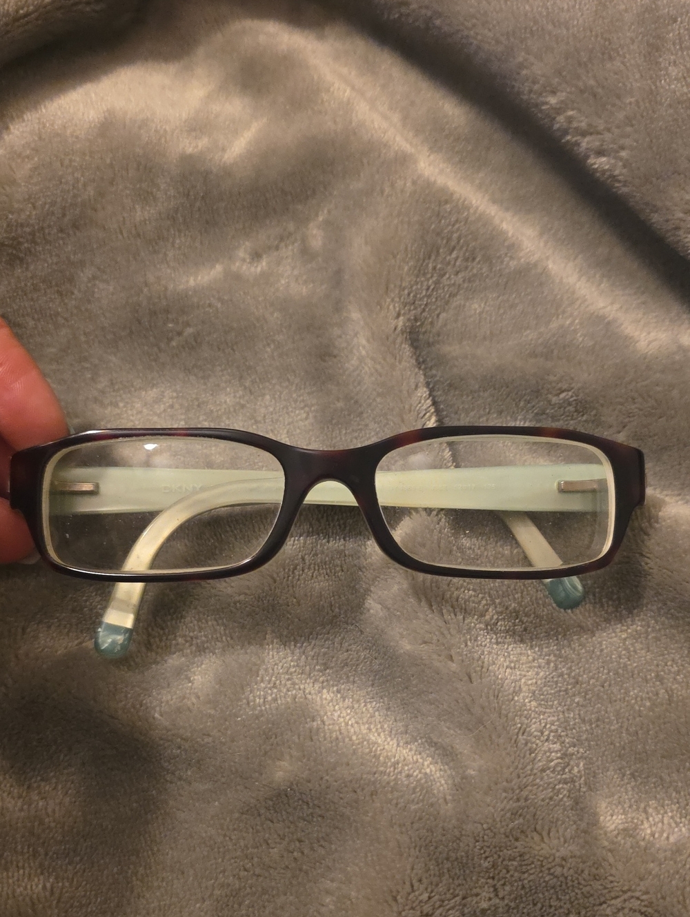 DKNY Rectangular Glasses in Dark Brown with Light Blue Temples